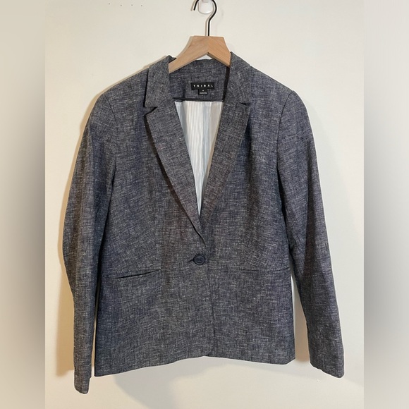 Tribal Jackets & Blazers - Tribal Linen/Cotton Blend 1 Button LinedBlazer Jacket Size 12 Gray Textured Look
